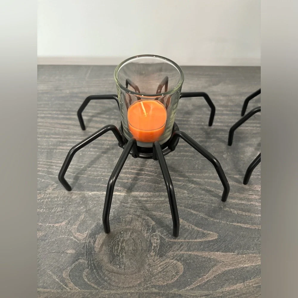 Halloween Black Metal Spider Tealight Candle Holder Set (2) - Picture 4 of 7
